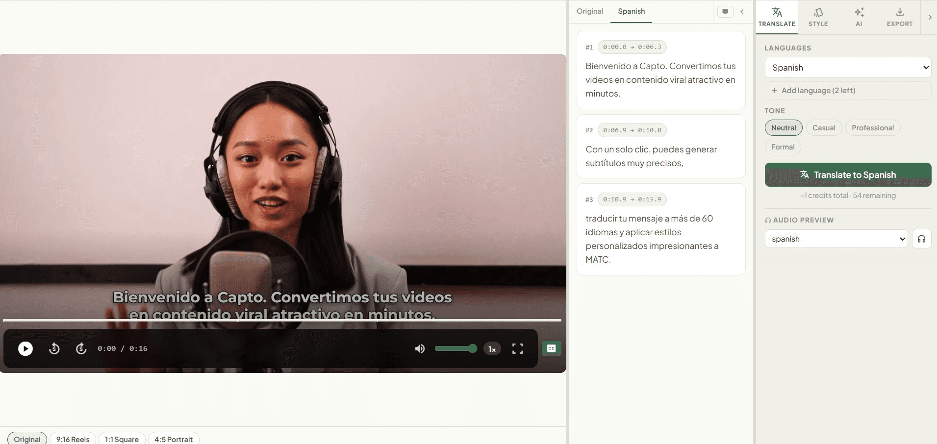 Capto subtitle editor — AI-powered video captioning workspace